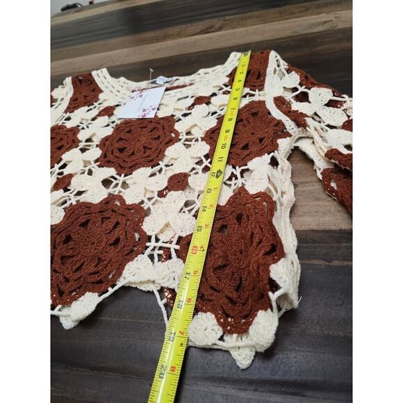 Boho Crochet Lace Knit Top Women's Size L Vintage-Inspired Festival 70's - Picture 6 of 9